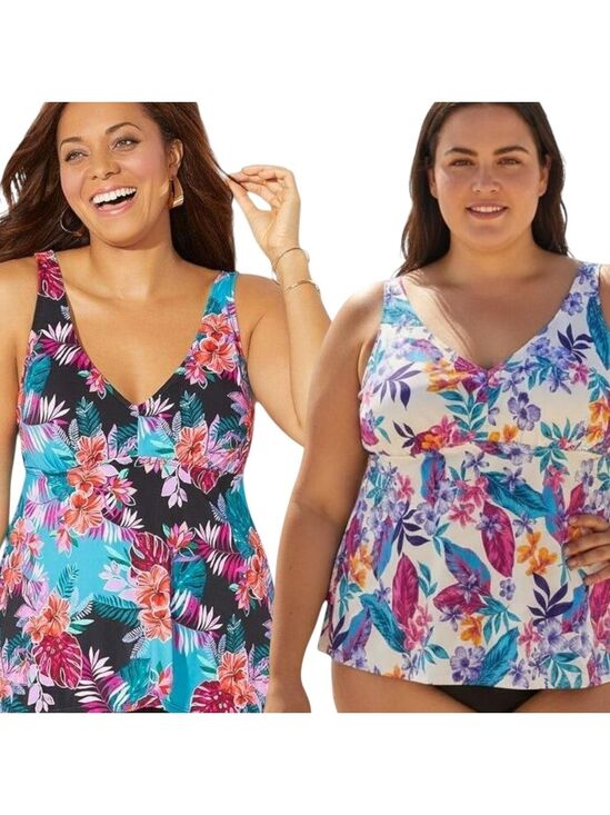 Swimsuits For All Other - Swimsuits For All Floral V Neck Tankini Top Set Size 28